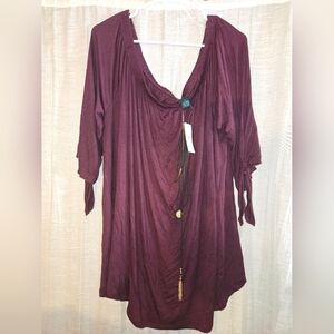 Rue21 Burgundy Womens Blouse Off Shoulder Top With Necklace NWT 3xl